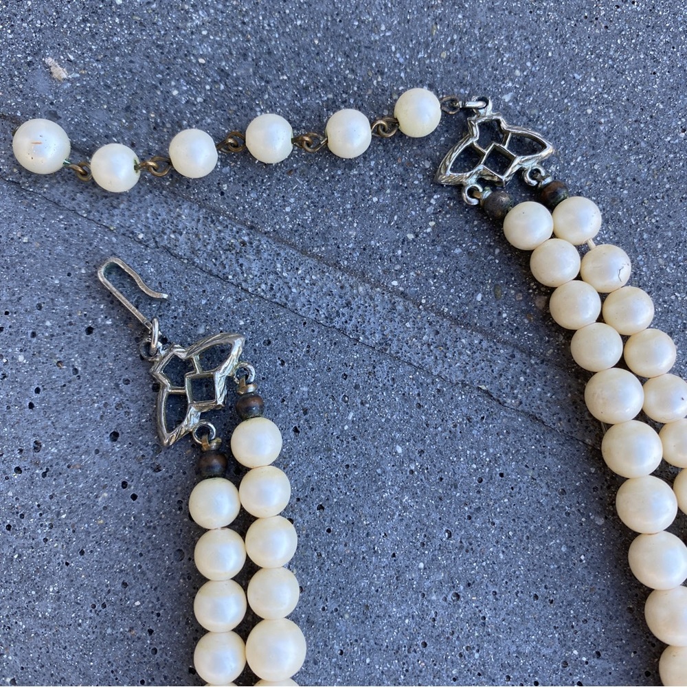 Nordstrom faux Pearl necklace gradient beads ivory double strand adjustable vtg - Picture 2 of 7